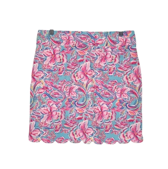 Stella Parker Pink & Blue Full Bloom Pattern Scalloped Hem Skort Size XL NWOT - Picture 2 of 6